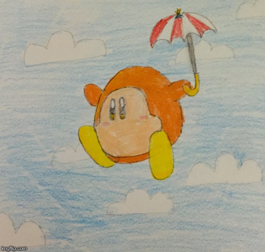 Just drew a parasol waddle dee. I know, the parasol’s too small. | image tagged in waddle dee,kirby,drawing | made w/ Imgflip meme maker