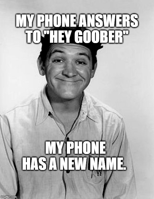 Goober Pyle | MY PHONE ANSWERS TO "HEY GOOBER"; MY PHONE HAS A NEW NAME. | image tagged in goober pyle | made w/ Imgflip meme maker