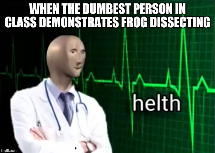 helth | WHEN THE DUMBEST PERSON IN CLASS DEMONSTRATES FROG DISSECTING | image tagged in helth | made w/ Imgflip meme maker