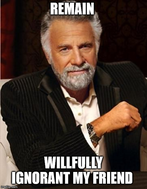 i don't always | REMAIN; WILLFULLY IGNORANT MY FRIEND | image tagged in i don't always | made w/ Imgflip meme maker