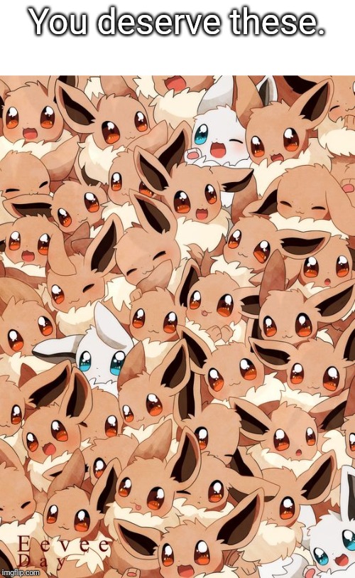 EeveE | You deserve these. | image tagged in eevee | made w/ Imgflip meme maker