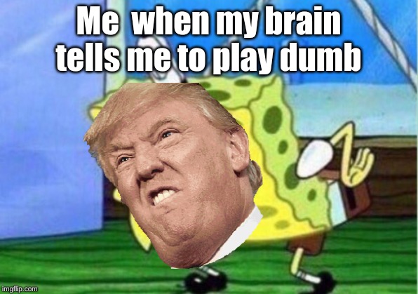 Mocking Spongebob | Me  when my brain tells me to play dumb | image tagged in memes,mocking spongebob | made w/ Imgflip meme maker