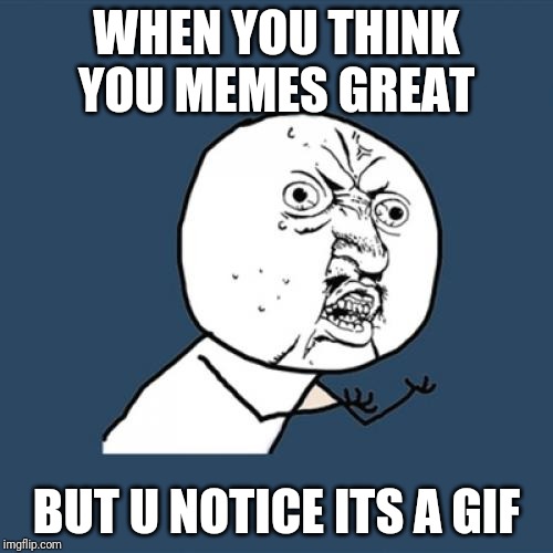 Y U No | WHEN YOU THINK YOU MEMES GREAT; BUT U NOTICE ITS A GIF | image tagged in memes,y u no | made w/ Imgflip meme maker