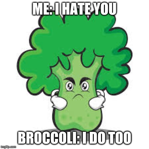 ME: I HATE YOU; BROCCOLI: I DO TOO | image tagged in broccoli,mad,memes,vegetables | made w/ Imgflip meme maker