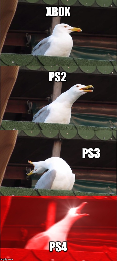 Inhaling Seagull Meme | XBOX; PS2; PS3; PS4 | image tagged in memes,inhaling seagull | made w/ Imgflip meme maker