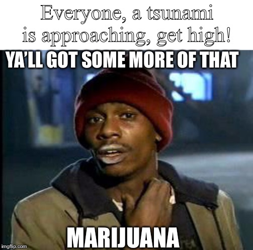 Ya'll Got Any More of That X | Everyone, a tsunami is approaching, get high! YA’LL GOT SOME MORE OF THAT; MARIJUANA | image tagged in ya'll got any more of that x | made w/ Imgflip meme maker