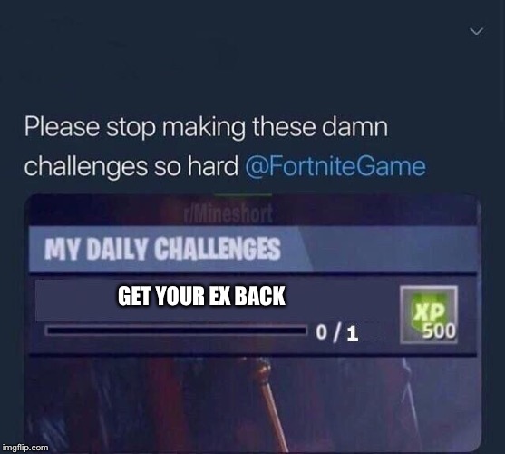 Fortnite Challenge | GET YOUR EX BACK | image tagged in fortnite challenge | made w/ Imgflip meme maker