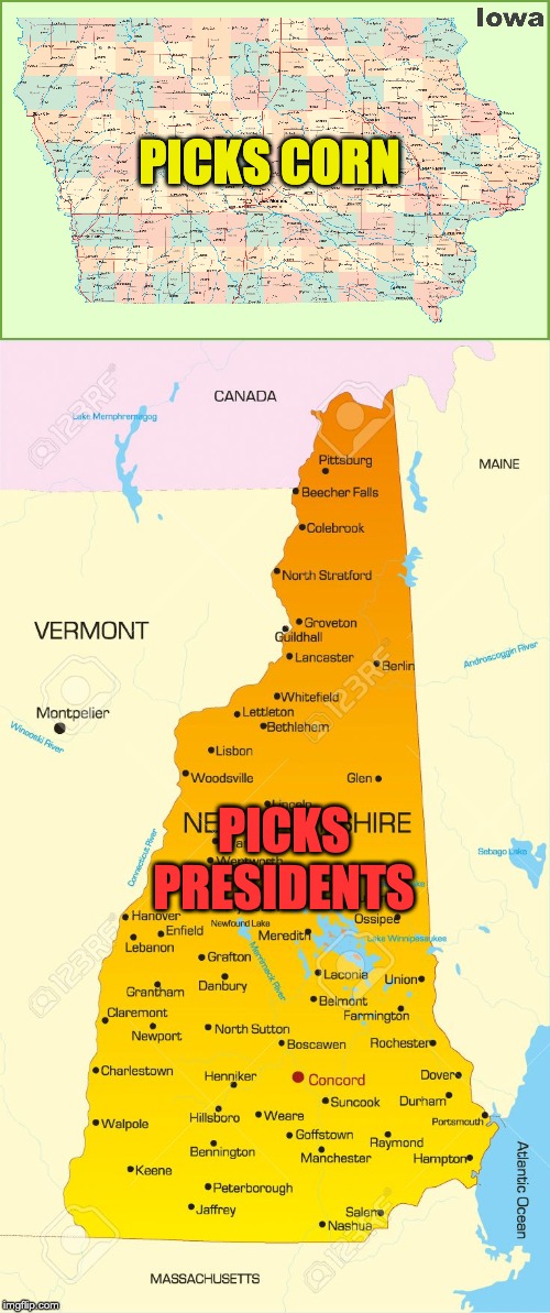 Millsfield NH Votes at midnight.  Vote tallies will be available a few minutes after midnight on February 11. | PICKS CORN; PICKS PRESIDENTS | image tagged in voting,new hampshire,iowa | made w/ Imgflip meme maker