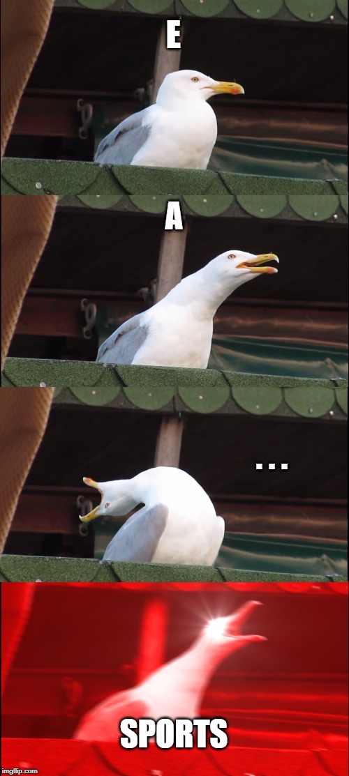 Inhaling Seagull Meme | E; A; . . . SPORTS | image tagged in memes,inhaling seagull | made w/ Imgflip meme maker