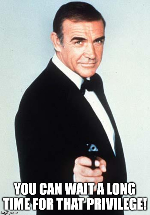 James Bond | YOU CAN WAIT A LONG TIME FOR THAT PRIVILEGE! | image tagged in james bond | made w/ Imgflip meme maker