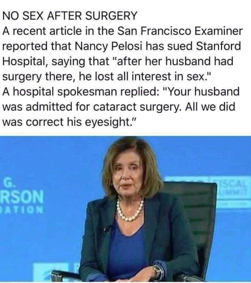 Pelosi Sues Stanford Hospital Due to Husband Losing Interest in Sex | image tagged in no sex,nancy pelosi wtf,triggered nancy pelosi,good old nancy pelosi,pelosi explains,no sex for pelosi | made w/ Imgflip meme maker