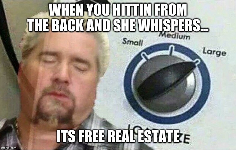 yes | WHEN YOU HITTIN FROM THE BACK AND SHE WHISPERS... ITS FREE REAL ESTATE | image tagged in fieri load size | made w/ Imgflip meme maker