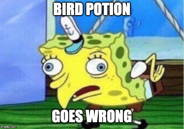 Mocking Spongebob | BIRD POTION; GOES WRONG | image tagged in memes,mocking spongebob | made w/ Imgflip meme maker