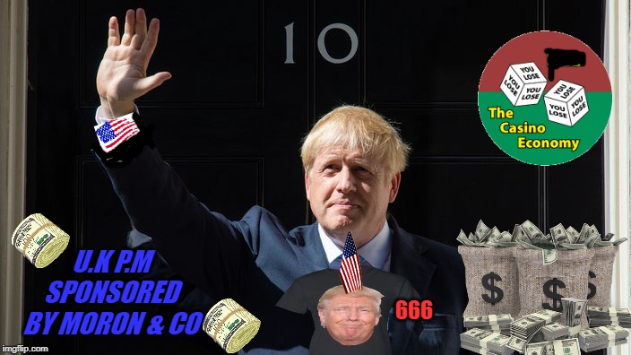 sponsored boris | U.K P.M SPONSORED BY MORON & CO; 666 | image tagged in sponsored boris | made w/ Imgflip meme maker