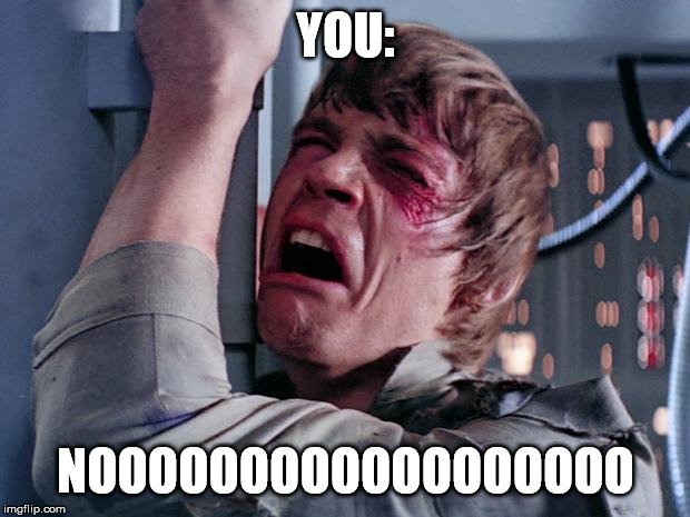 luke nooooo | YOU: NOOOOOOOOOOOOOOOOOO | image tagged in luke nooooo | made w/ Imgflip meme maker