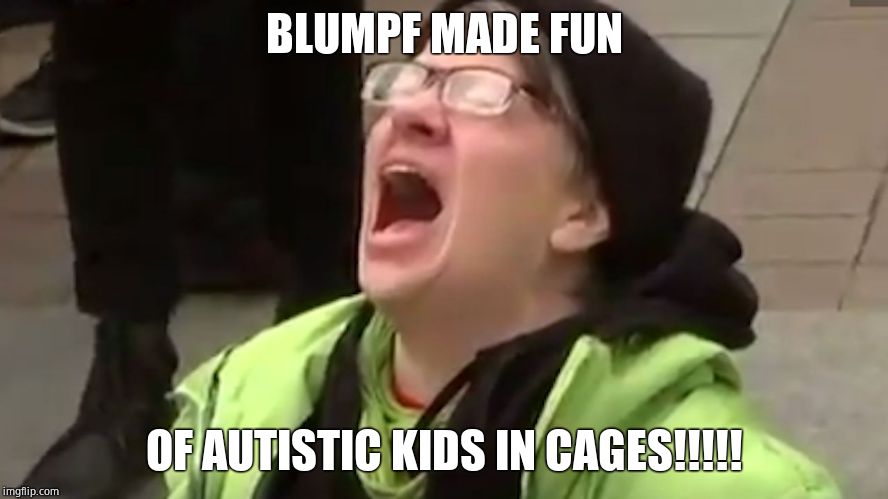 Screaming Liberal  | BLUMPF MADE FUN OF AUTISTIC KIDS IN CAGES!!!!! | image tagged in screaming liberal | made w/ Imgflip meme maker