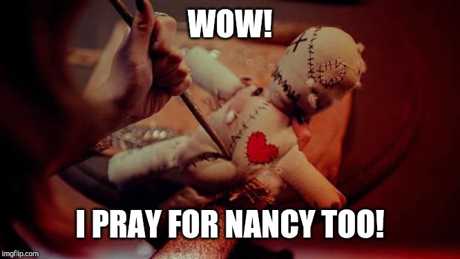 voodoo doll | WOW! I PRAY FOR NANCY TOO! | image tagged in voodoo doll | made w/ Imgflip meme maker