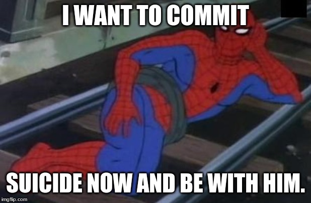 Sexy Railroad Spiderman | I WANT TO COMMIT; SUICIDE NOW AND BE WITH HIM. | image tagged in memes,sexy railroad spiderman,spiderman | made w/ Imgflip meme maker