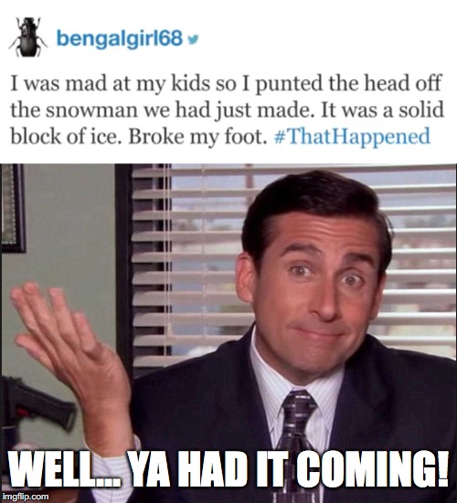 WELL... YA HAD IT COMING! | image tagged in michael scott | made w/ Imgflip meme maker