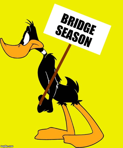 daffy with sign | BRIDGE SEASON | image tagged in daffy with sign | made w/ Imgflip meme maker