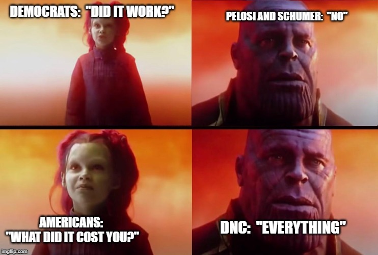 When your finger snap fails in the Senate. | AMERICANS:  "WHAT DID IT COST YOU?"; DNC:  "EVERYTHING" | image tagged in crying democrats | made w/ Imgflip meme maker