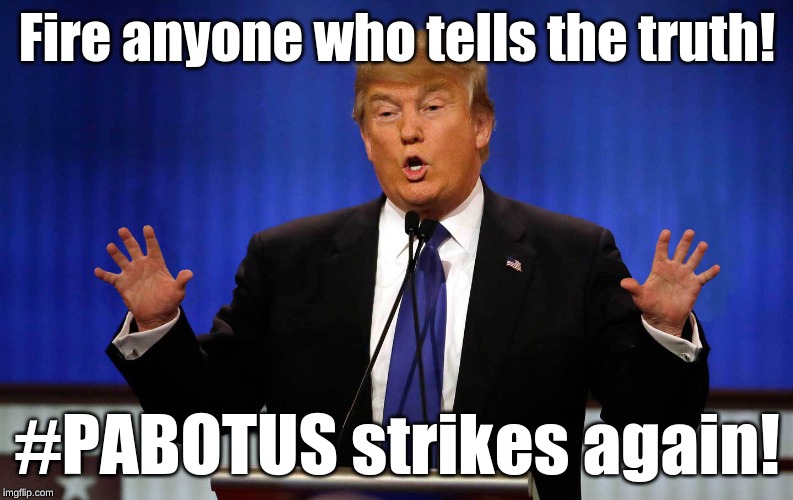 Trump Hands | Fire anyone who tells the truth! #PABOTUS strikes again! | image tagged in trump hands | made w/ Imgflip meme maker