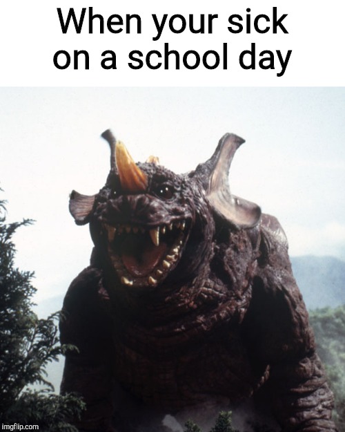 Happy Baragon | When your sick on a school day | image tagged in happy baragon | made w/ Imgflip meme maker