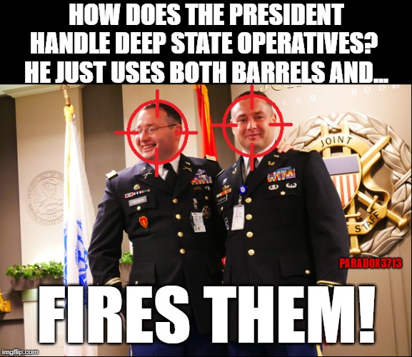 Well if the Doubledick Twins are giving you problems...remove them at all costs. | HOW DOES THE PRESIDENT HANDLE DEEP STATE OPERATIVES?  HE JUST USES BOTH BARRELS AND... PARADOX3713; FIRES THEM! | image tagged in deep state,democrats,impeachment,corruption,politics,memes | made w/ Imgflip meme maker
