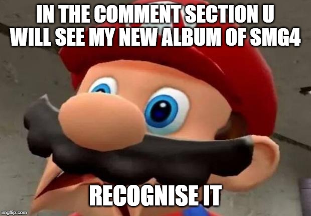Mario WTF | IN THE COMMENT SECTION U WILL SEE MY NEW ALBUM OF SMG4; RECOGNISE IT | image tagged in mario wtf | made w/ Imgflip meme maker