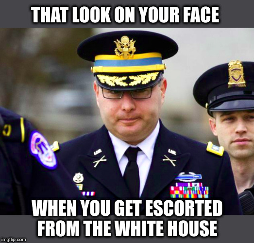 Alexander Vindman | THAT LOOK ON YOUR FACE; WHEN YOU GET ESCORTED FROM THE WHITE HOUSE | image tagged in political meme,aleceander vindman,white house | made w/ Imgflip meme maker