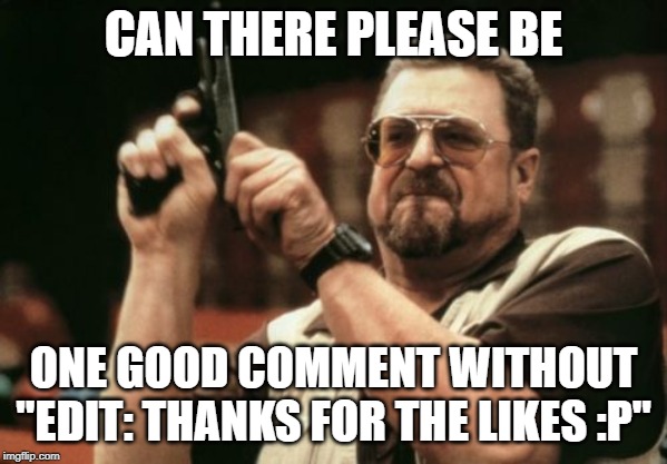 See these all the time | CAN THERE PLEASE BE; ONE GOOD COMMENT WITHOUT "EDIT: THANKS FOR THE LIKES :P" | image tagged in memes,am i the only one around here,youtube | made w/ Imgflip meme maker