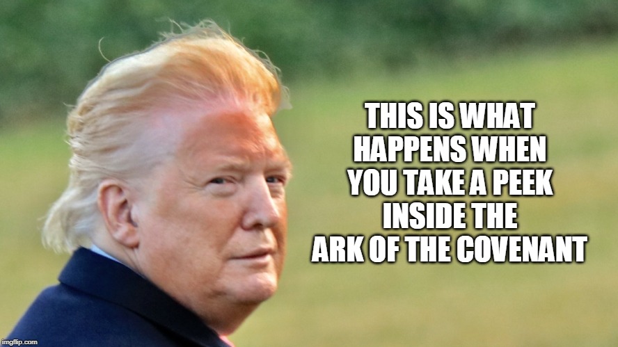 THIS IS WHAT HAPPENS WHEN YOU TAKE A PEEK INSIDE THE ARK OF THE COVENANT | image tagged in trump | made w/ Imgflip meme maker