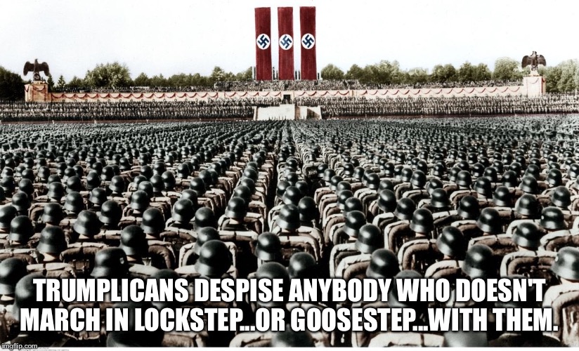 TRUMPLICANS DESPISE ANYBODY WHO DOESN'T MARCH IN LOCKSTEP...OR GOOSESTEP...WITH THEM. | made w/ Imgflip meme maker