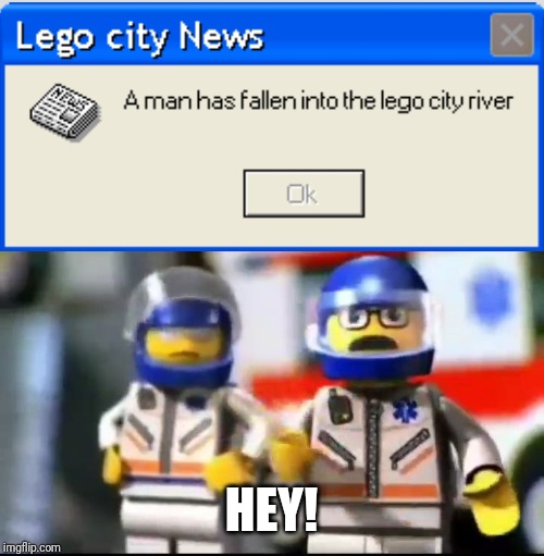 A man has fallen into the lego city river Imgflip