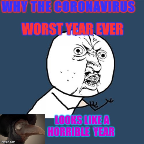 Y U No Meme | WHY THE CORONAVIRUS; WORST YEAR EVER; LOOKS LIKE A HORRIBLE  YEAR | image tagged in memes,y u no | made w/ Imgflip meme maker
