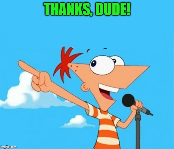 Phineas and ferb | THANKS, DUDE! | image tagged in phineas and ferb | made w/ Imgflip meme maker