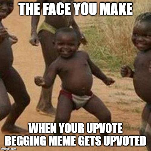 Upvote beggars these days... | THE FACE YOU MAKE; WHEN YOUR UPVOTE BEGGING MEME GETS UPVOTED | image tagged in memes,third world success kid | made w/ Imgflip meme maker