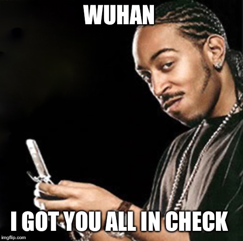 Ludacris texting | WUHAN; I GOT YOU ALL IN CHECK | image tagged in ludacris texting | made w/ Imgflip meme maker