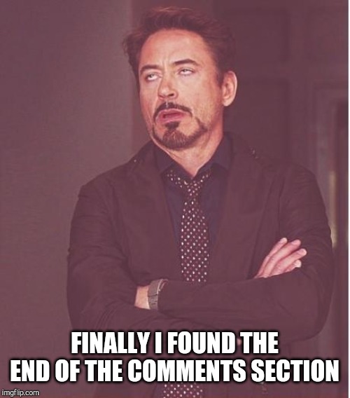 FINALLY I FOUND THE END OF THE COMMENTS SECTION | image tagged in memes,face you make robert downey jr | made w/ Imgflip meme maker