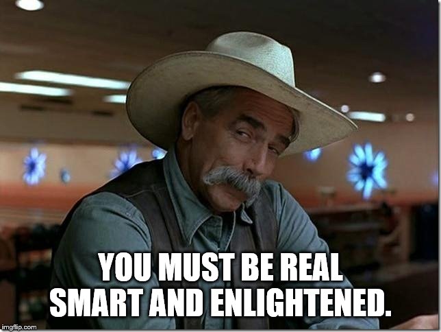 Sarcasm Cowboy | YOU MUST BE REAL SMART AND ENLIGHTENED. | image tagged in sarcasm cowboy | made w/ Imgflip meme maker