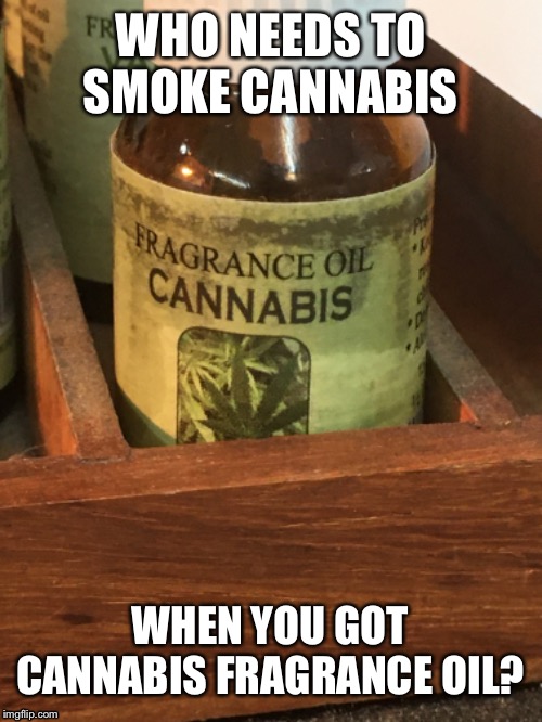 WHO NEEDS TO SMOKE CANNABIS; WHEN YOU GOT CANNABIS FRAGRANCE OIL? | image tagged in humor | made w/ Imgflip meme maker