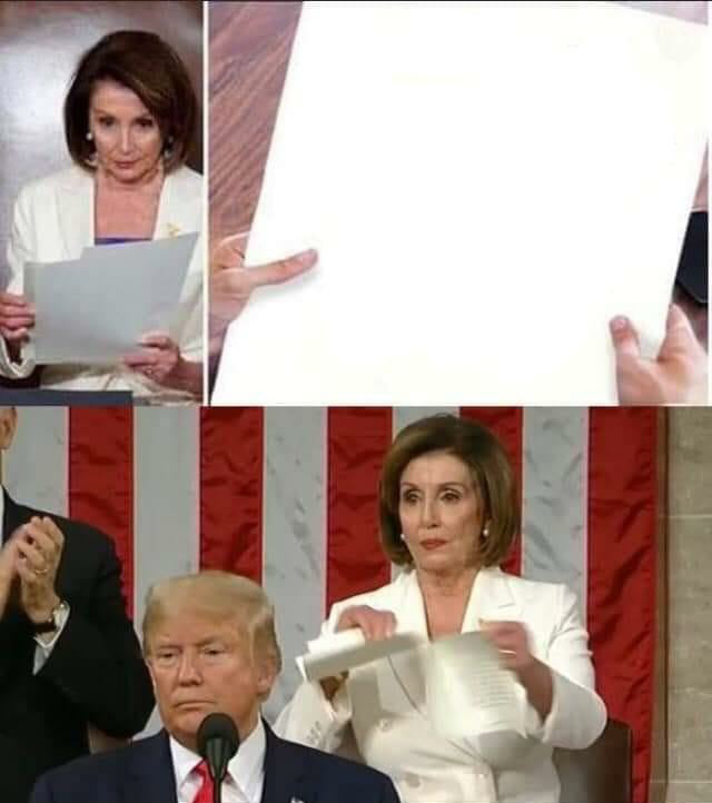 High Quality Nancy Pelosi tears President Trump's State Of The Union Address Blank Meme Template