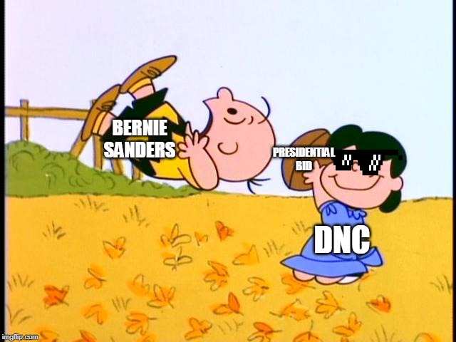 Good Grief Bernie Sanders! | BERNIE SANDERS; PRESIDENTIAL BID; DNC | image tagged in bernie sanders,trump 2020,ConservativeMemes | made w/ Imgflip meme maker