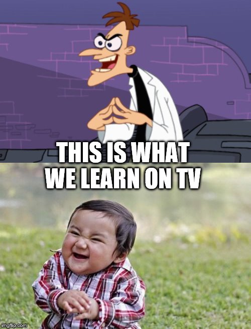 THIS IS WHAT WE LEARN ON TV | image tagged in memes,evil toddler,doofenshmirtz | made w/ Imgflip meme maker