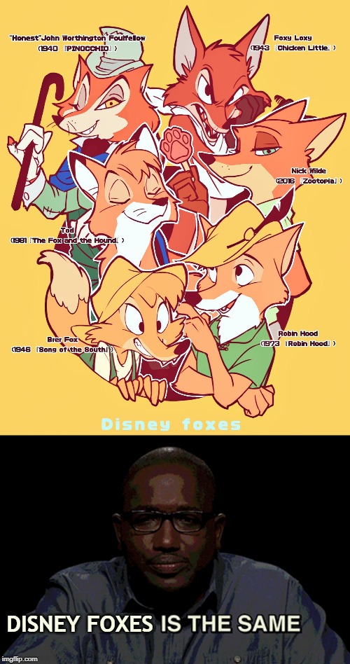 DISNEY FOXES | image tagged in hannibal buress x is the same | made w/ Imgflip meme maker