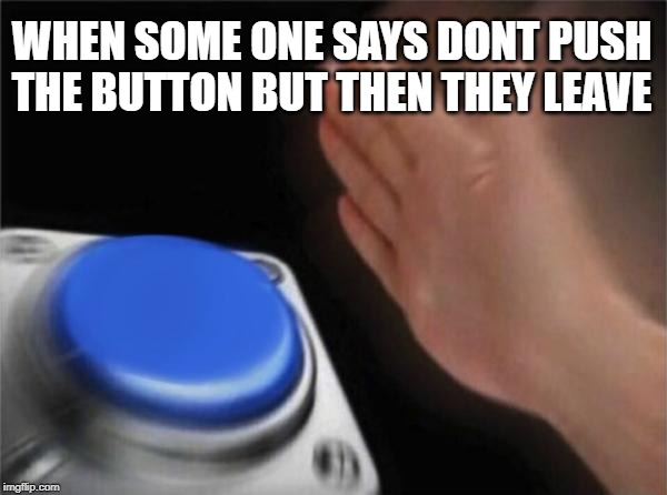 Blank Nut Button Meme | WHEN SOME ONE SAYS DONT PUSH THE BUTTON BUT THEN THEY LEAVE | image tagged in memes,blank nut button | made w/ Imgflip meme maker