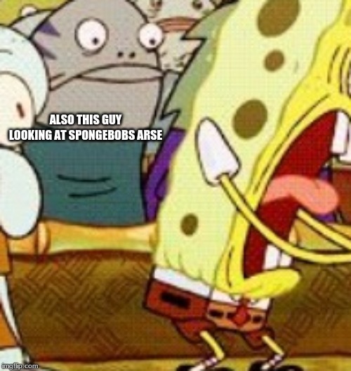 ALSO THIS GUY LOOKING AT SPONGEBOBS ARSE | made w/ Imgflip meme maker