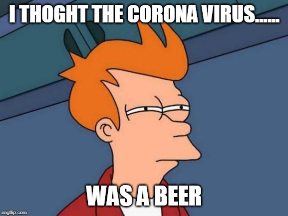 Futurama Fry | I THOGHT THE CORONA VIRUS...... WAS A BEER | image tagged in memes,futurama fry | made w/ Imgflip meme maker