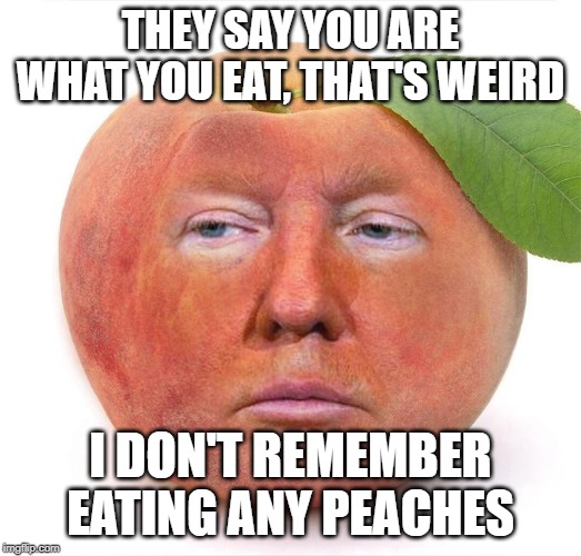 THEY SAY YOU ARE WHAT YOU EAT, THAT'S WEIRD; I DON'T REMEMBER EATING ANY PEACHES | made w/ Imgflip meme maker