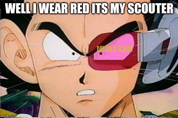 Scouter Vegeta | WELL I WEAR RED ITS MY SCOUTER | image tagged in scouter vegeta | made w/ Imgflip meme maker